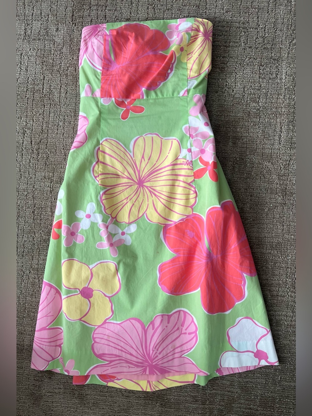 Y2K Vintage Lilly Pulitzer Floral Strapless Dress White Tag size 8